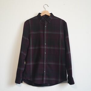 EXPRESS Black Red Burgundy Plaid Button-Down Shirt